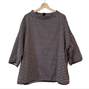 FHQ Collection Half Turtleneck 3/4 Sleeve Drop Shoulder Brown Checked Tunic XL